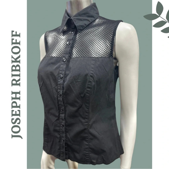 Joseph Ribkoff Sleeveless Button Front
Top Black Meah Yoke  Detail Size 4 - Picture 3 of 9